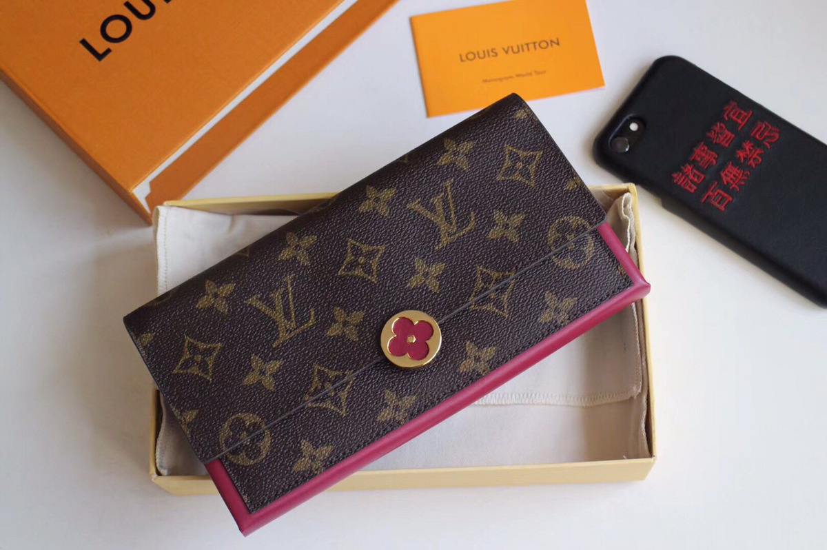 L0vis Vvtt0n Flore Fuchsia Wallet Monogram Small Leather