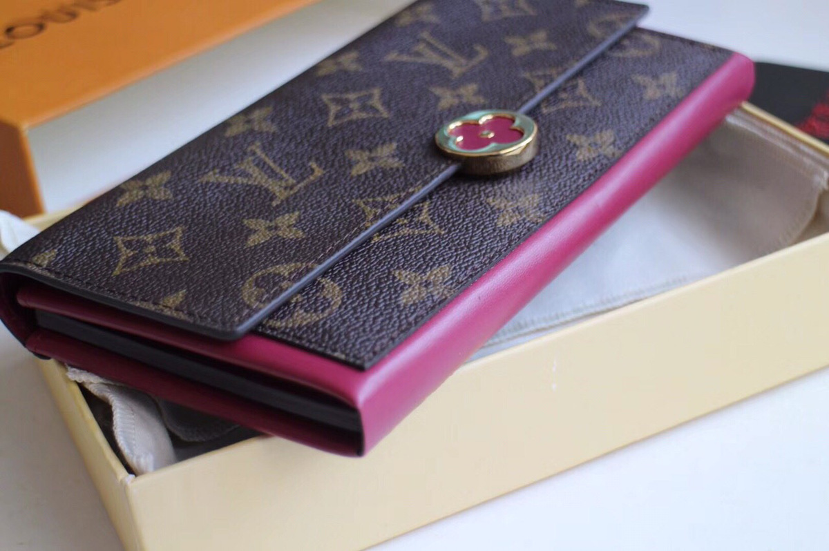 L0vis Vvtt0n Flore Fuchsia Wallet Monogram Small Leather