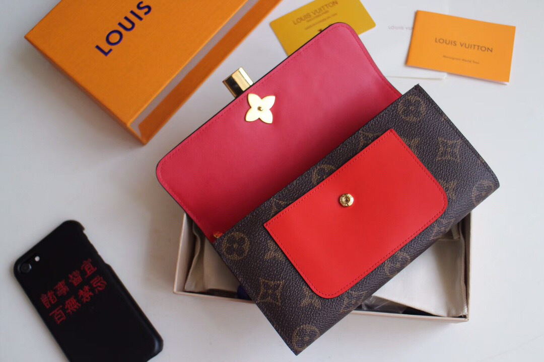 L0vis Vvtt0n Monogram Unisex Long Wallets with Red M62577