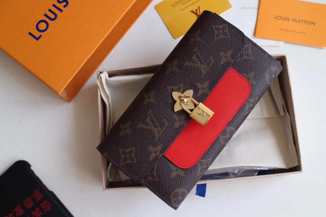 L0vis Vvtt0n Monogram Unisex Long Wallets with Red M62577