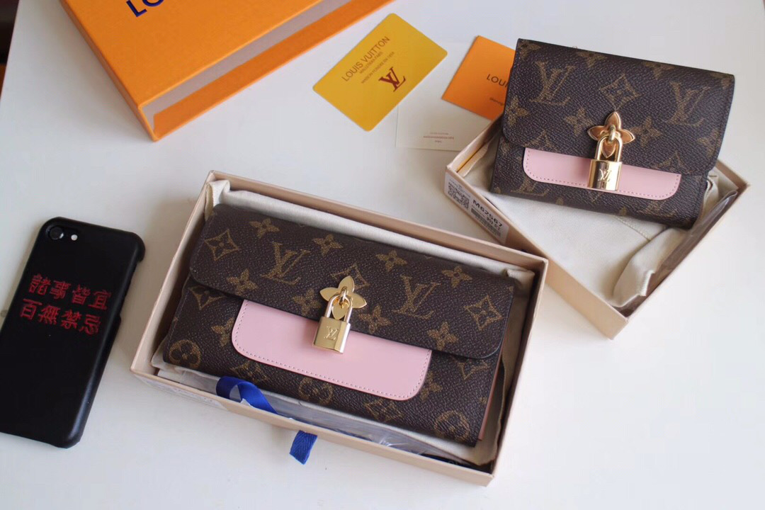 L0vis Vvtt0n Monogram Unisex Long Wallets with Pink