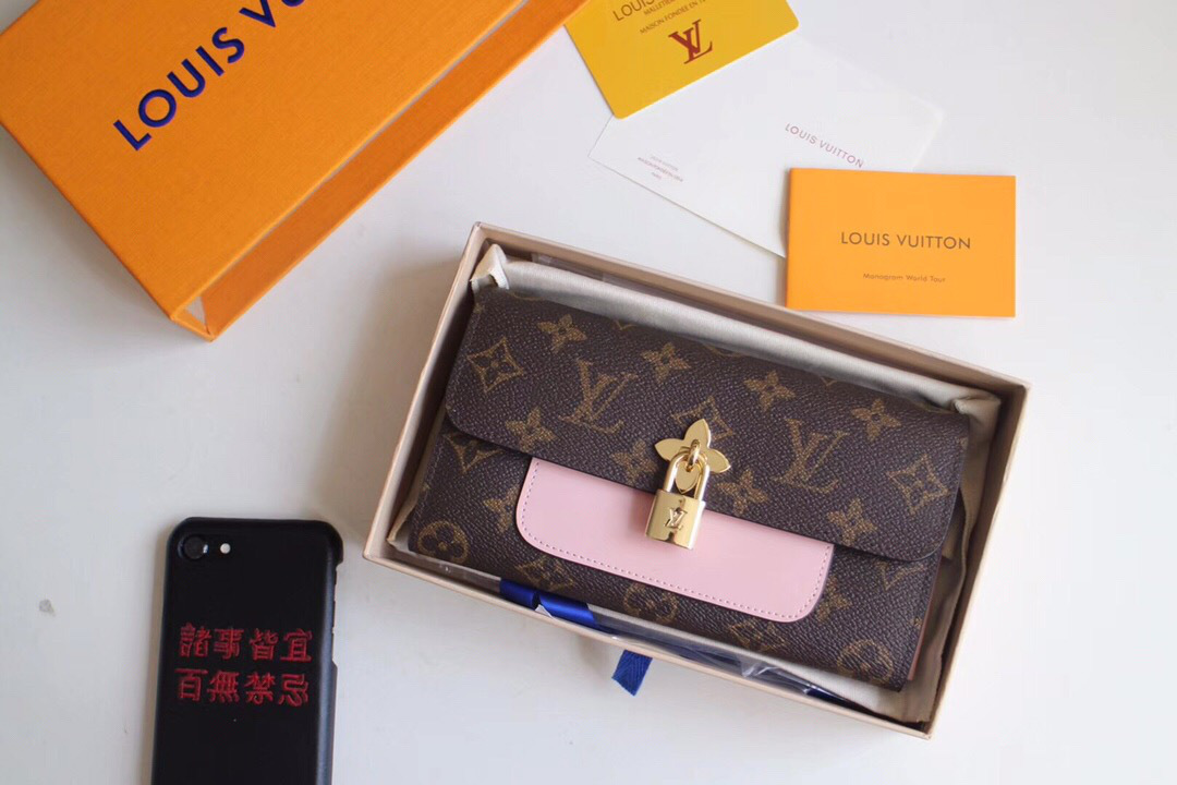 L0vis Vvtt0n Monogram Unisex Long Wallets with Pink