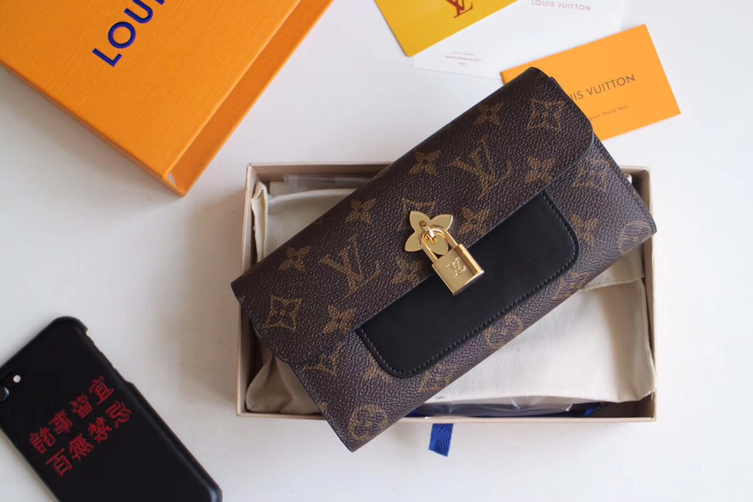 L0vis Vvtt0n Monogram Unisex Long Wallets with Black