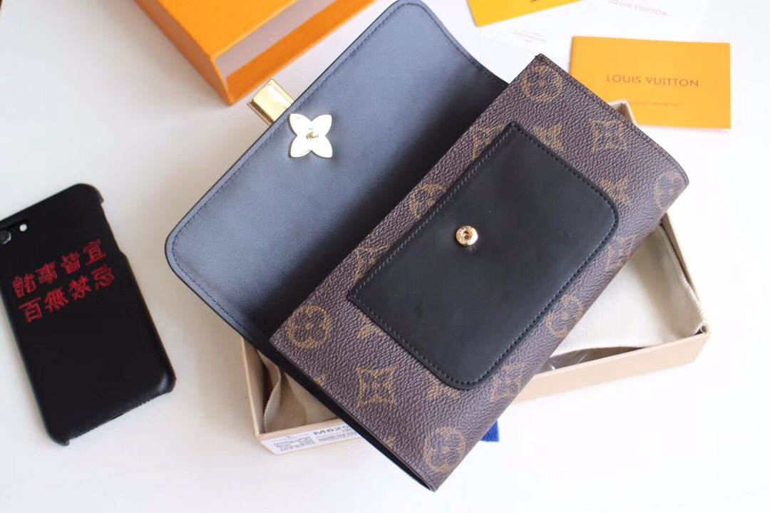L0vis Vvtt0n Monogram Unisex Long Wallets with Black