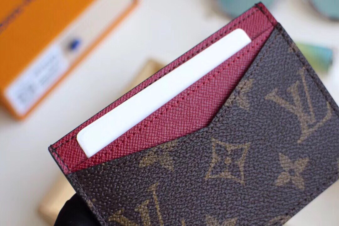 L0vis Vvtt0n Neo Porte Cartes Monogram Macassar Canvas with Rose Red