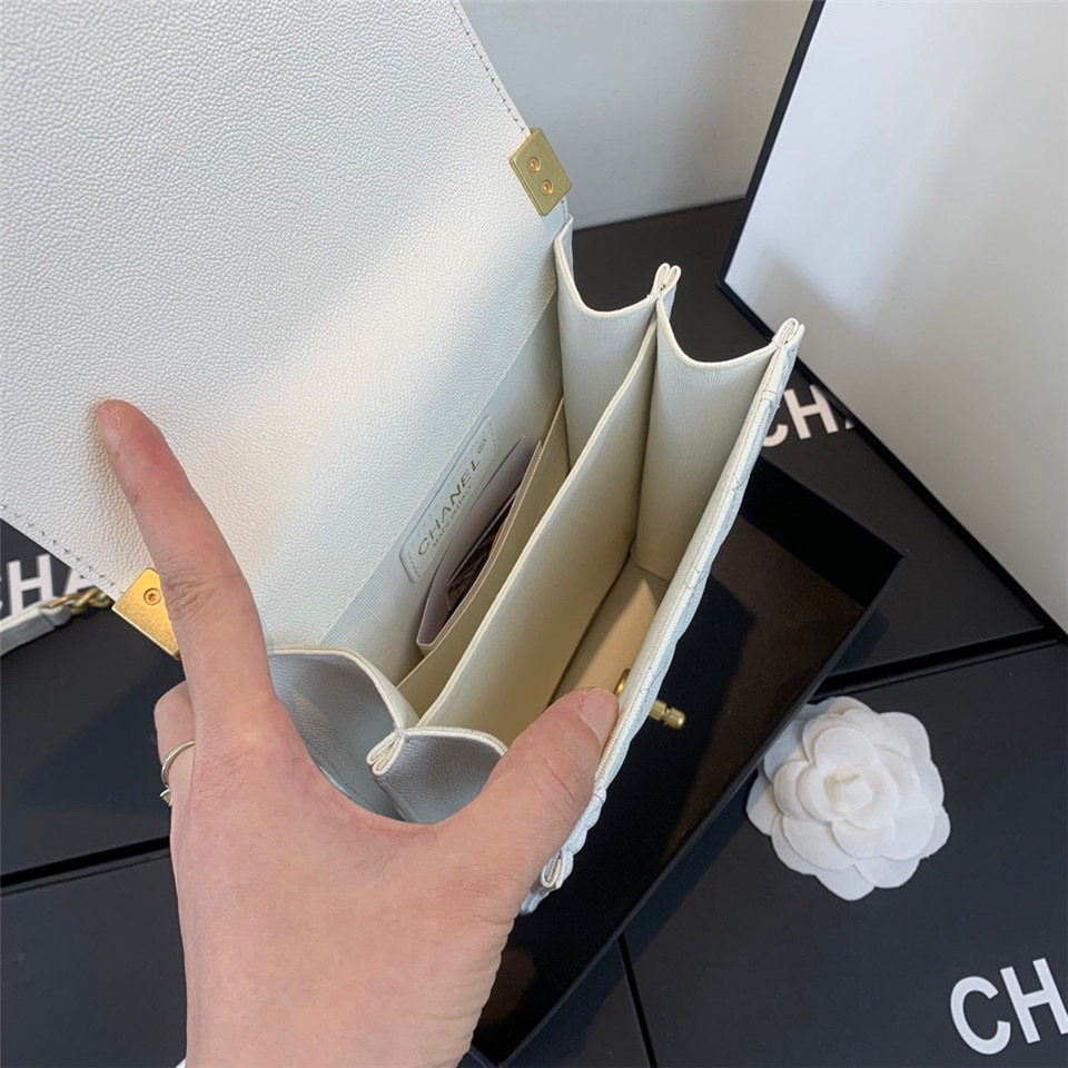Ch**el Boy Hangbag Calfskin White with Gold Hardware AS0130