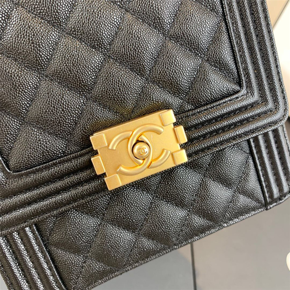 Ch**el Boy Hangbag Calfskin Black with Gold Hardware AS0130