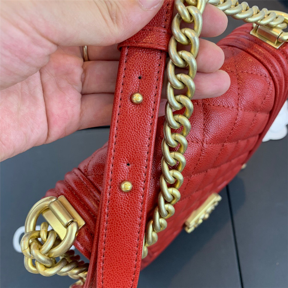 Ch**el Boy Hangbag Calfskin Red with Gold Hardware AS0130