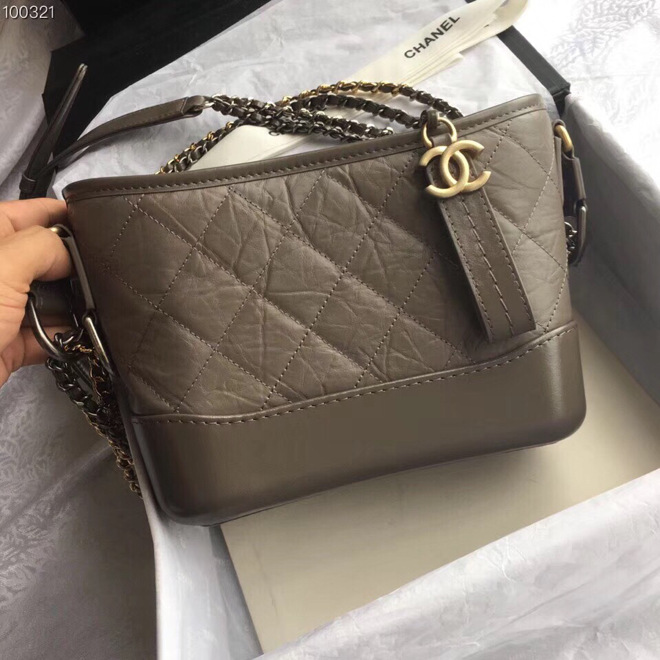 Ch**el Gabrielle small hobo bag Dark grey 20cm