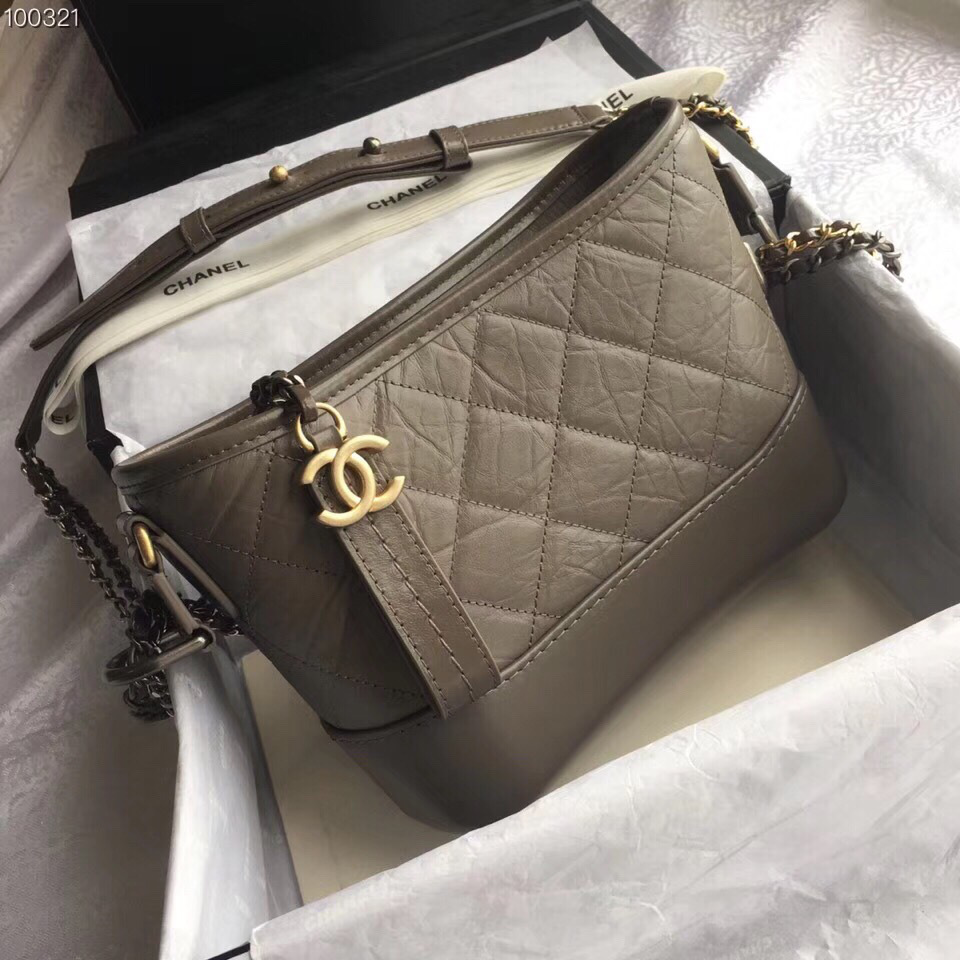 Ch**el Gabrielle small hobo bag Dark grey 20cm