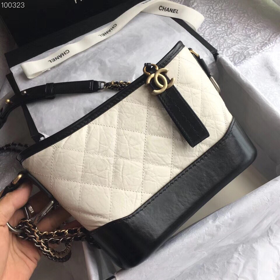 Ch**el Gabrielle small hobo bag Black and White 20cm