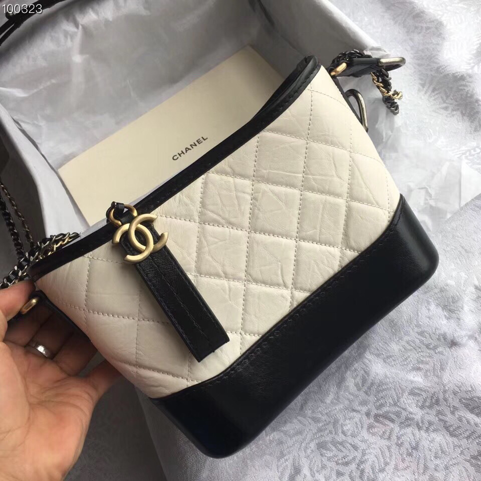 Ch**el Gabrielle small hobo bag Black and White 20cm
