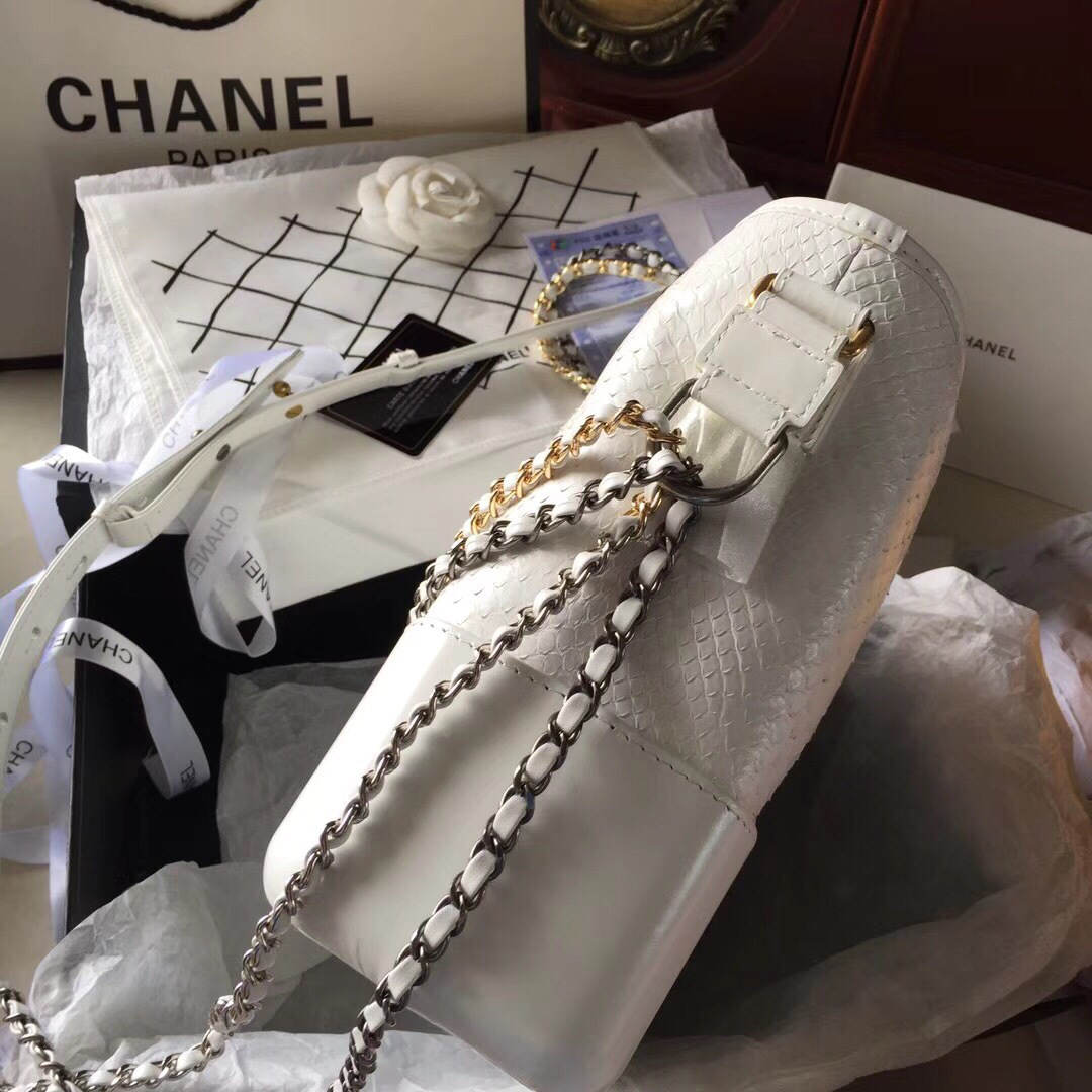 Ch**el Gabrielle Snakeskin small hobo bag White 20cm