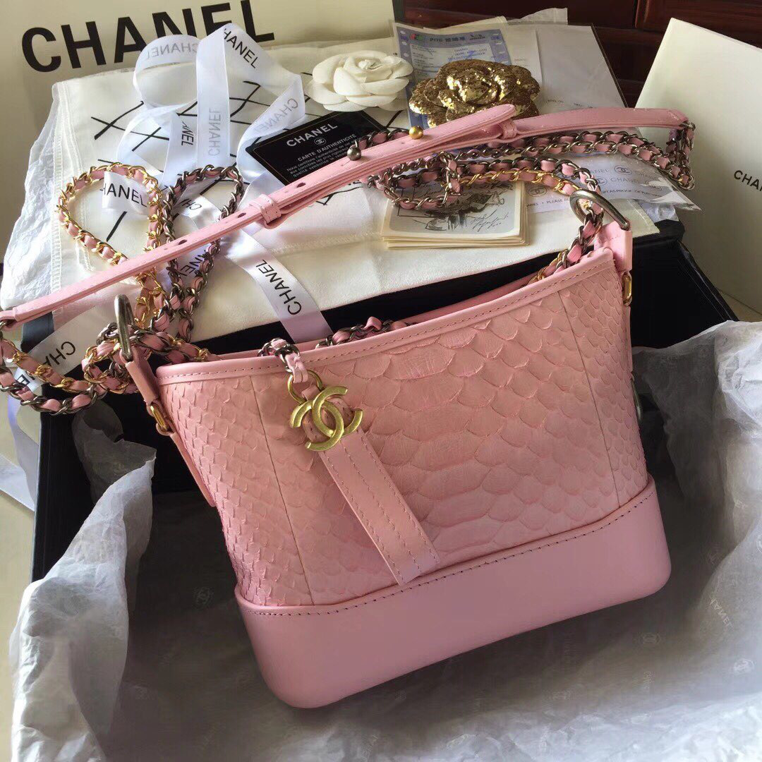 Ch**el Gabrielle Snakeskin small hobo bag Pink 20cm