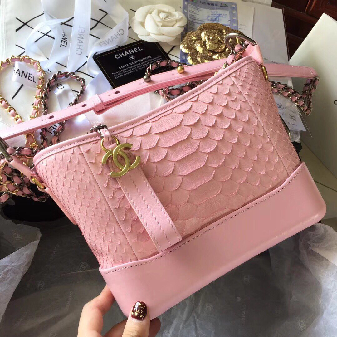 Ch**el Gabrielle Snakeskin small hobo bag Pink 20cm