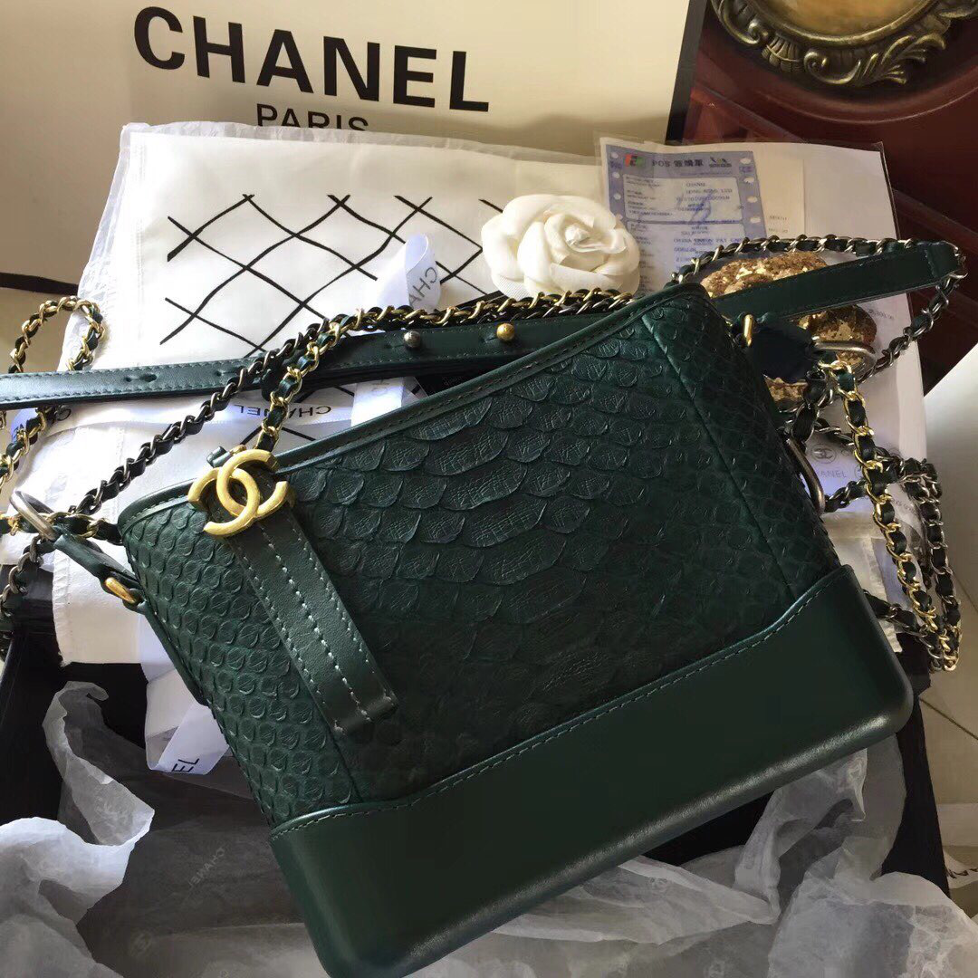 Ch**el Gabrielle Snakeskin small hobo bag Green 20cm