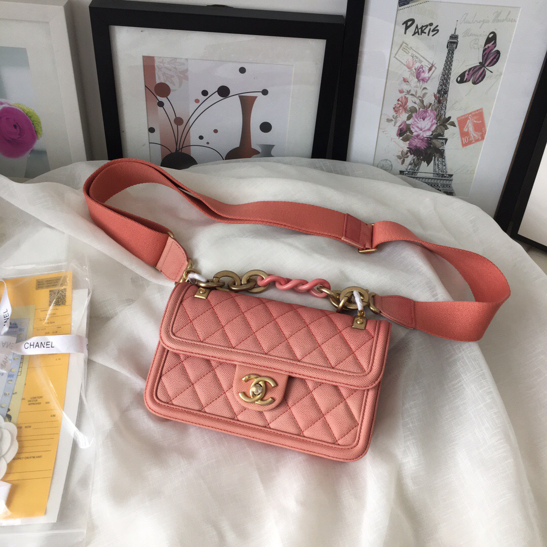 Ch**el Original small Cowskin Flap Bag with Pink