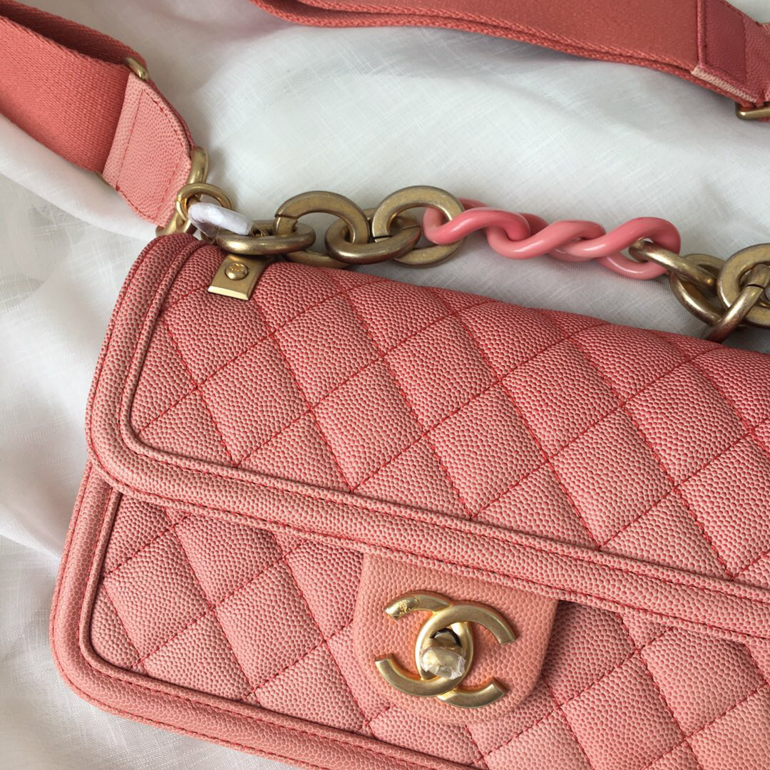 Ch**el Original small Cowskin Flap Bag with Pink