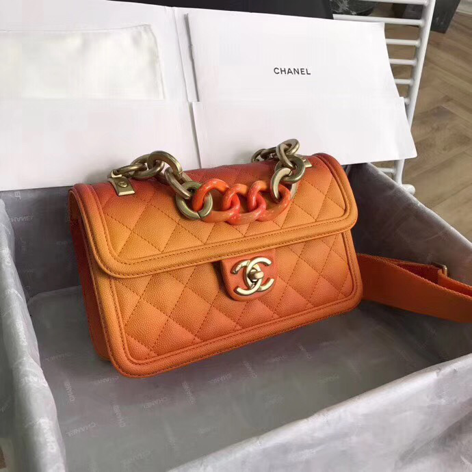 Ch**el Original small Cowskin Flap Bag with Orange
