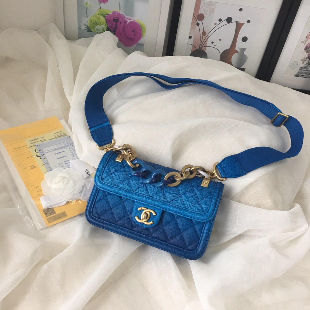Ch**el Original small Cowskin Flap Bag with Blue