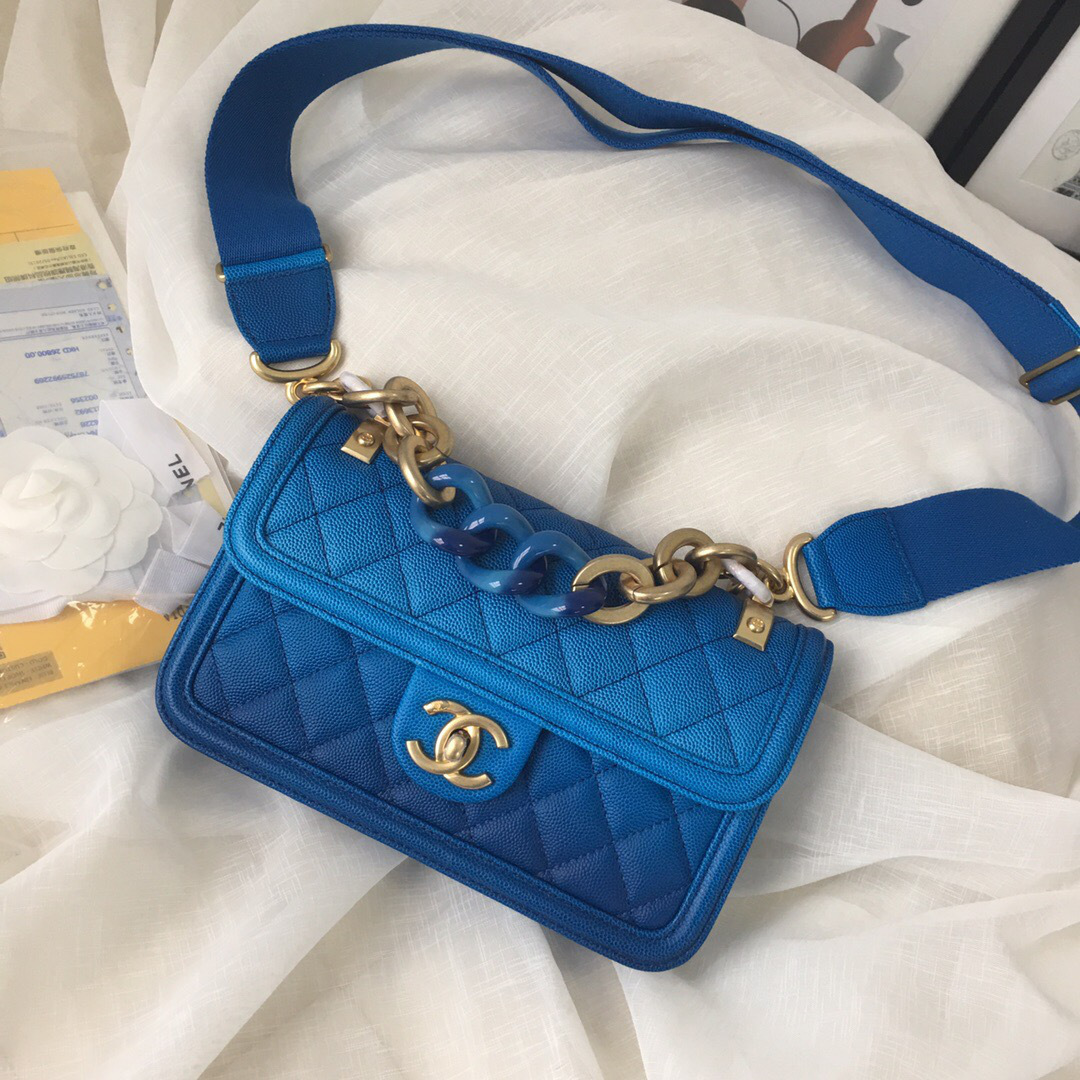 Ch**el Original small Cowskin Flap Bag with Blue