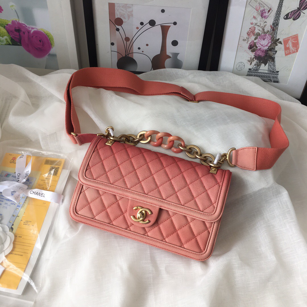 Ch**el Original Large Cowskin Flap Bag with Pink 26cm
