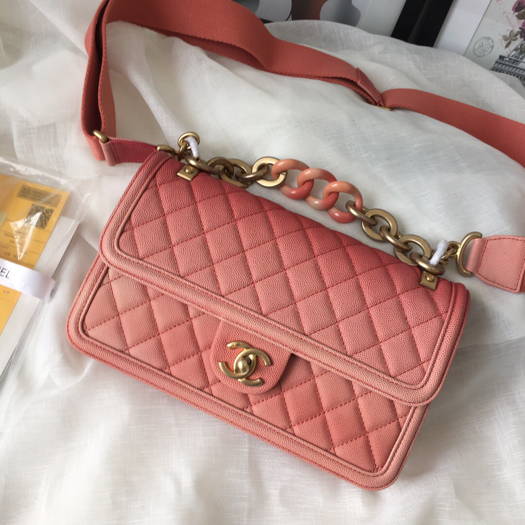 Ch**el Original Large Cowskin Flap Bag with Pink 26cm