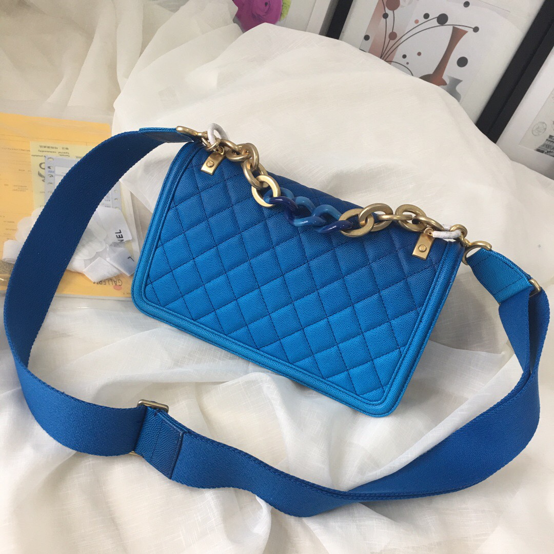 Ch**el Original Large Cowskin Flap Bag with Blue 26cm