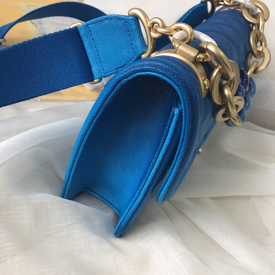 Ch**el Original Large Cowskin Flap Bag with Blue 26cm