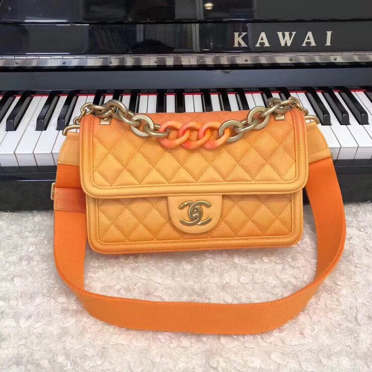 Ch**el Original Large Cowskin Flap Bag with Orange 26cm