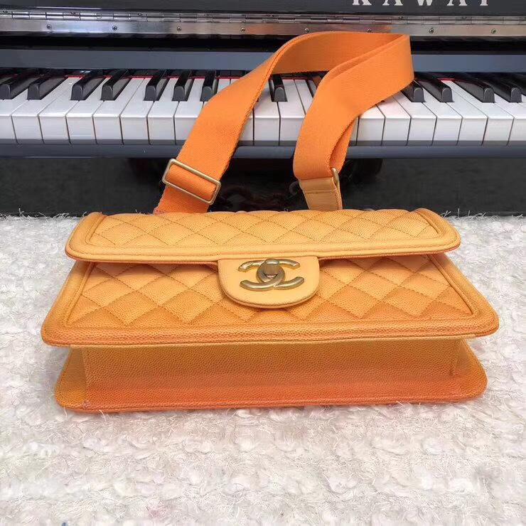 Ch**el Original Large Cowskin Flap Bag with Orange 26cm