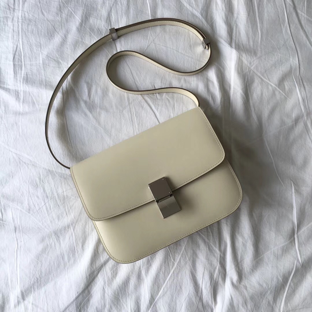 Ce1i*e Classic White Bag in Box Calfskin Smooth Leather