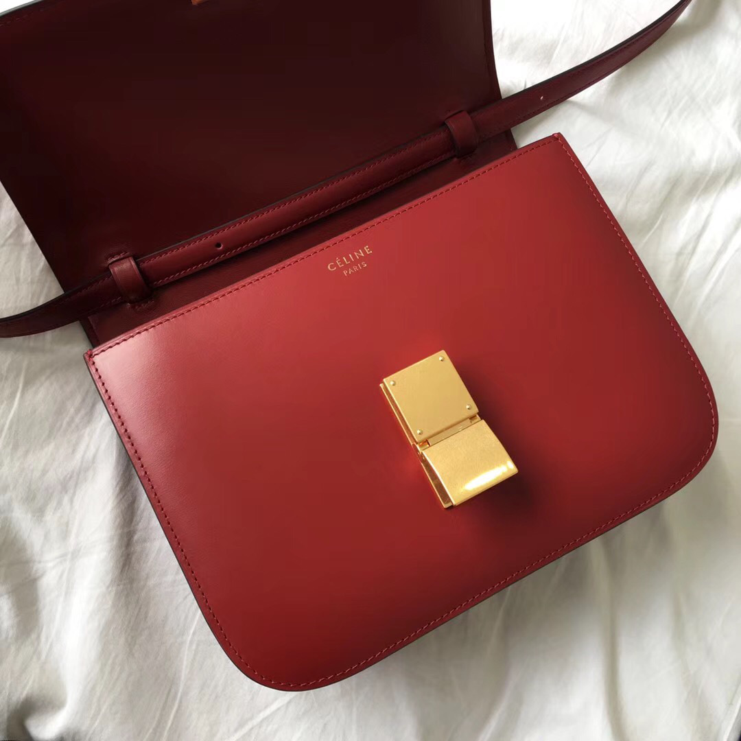 Ce1i*e Classic Red Bag in Box Calfskin Smooth Leather