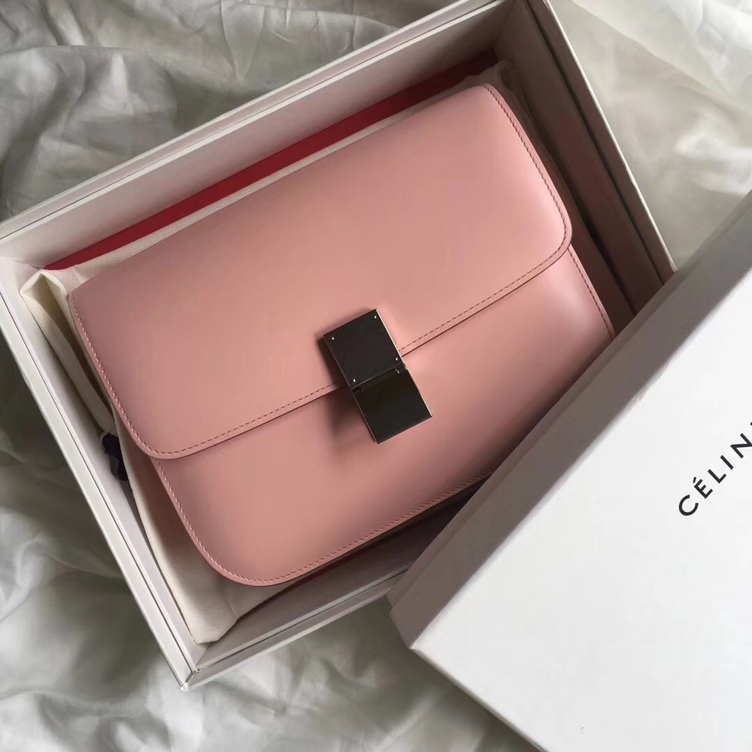 Ce1i*e Classic Pink Bag in Box Calfskin Smooth Leather