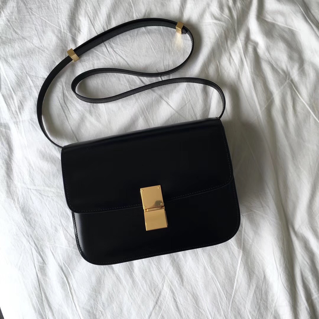 Ce1i*e Classic Black Bag in Box Calfskin Smooth Leather