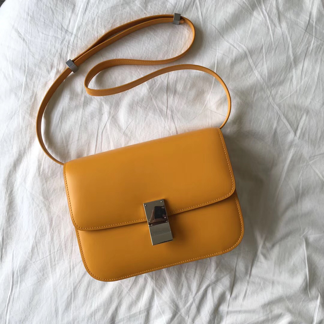 Ce1i*e Classic Yellow Bag in Box Calfskin Smooth Leather