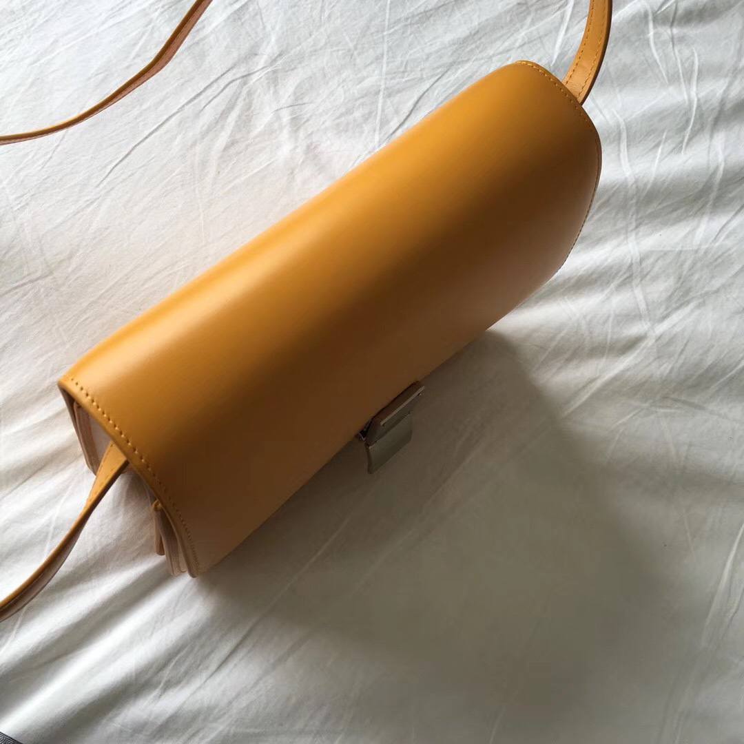 Ce1i*e Classic Yellow Bag in Box Calfskin Smooth Leather