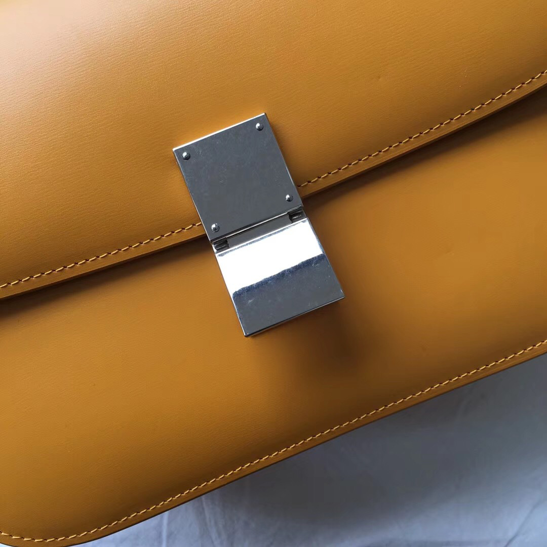 Ce1i*e Classic Yellow Bag in Box Calfskin Smooth Leather