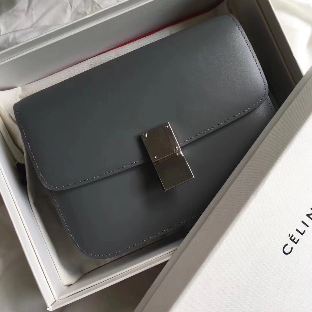 Ce1i*e Classic Gray Bag in Box Calfskin Smooth Leather