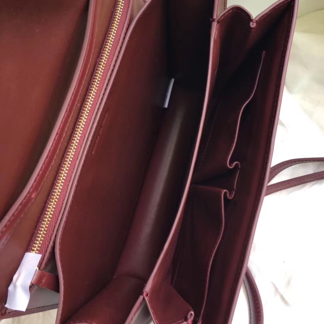 Ce1i*e Classic Wine Red Bag in Box Calfskin Smooth Leather