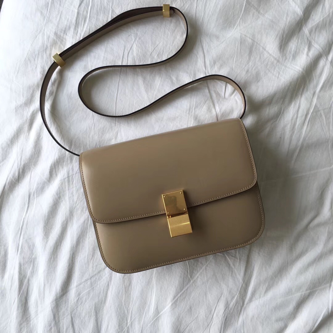 Ce1i*e Classic Khaki Bag in Box Calfskin Smooth Leather