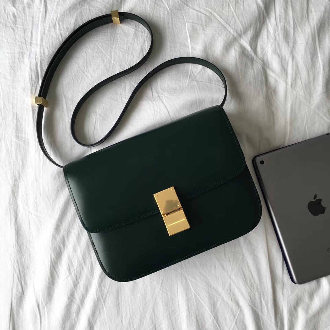 Ce1i*e Classic Blackish Green Bag in Box Calfskin Smooth Leather