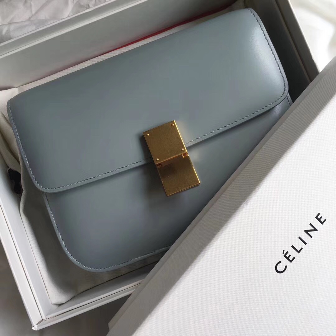Ce1i*e Classic Light Blue Bag in Box Calfskin Smooth Leather