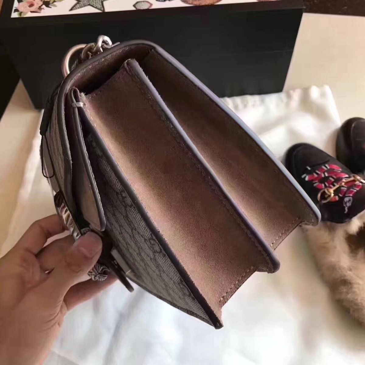 Gvc*1 Dionysus Blooms Bag In Khaki with Brown 400249