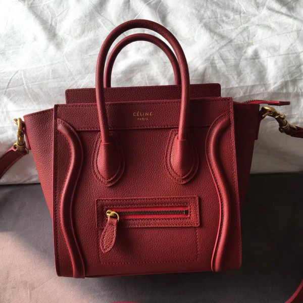 Ce1i*e Micro Luggage Calfskin Handbag in Wine Red