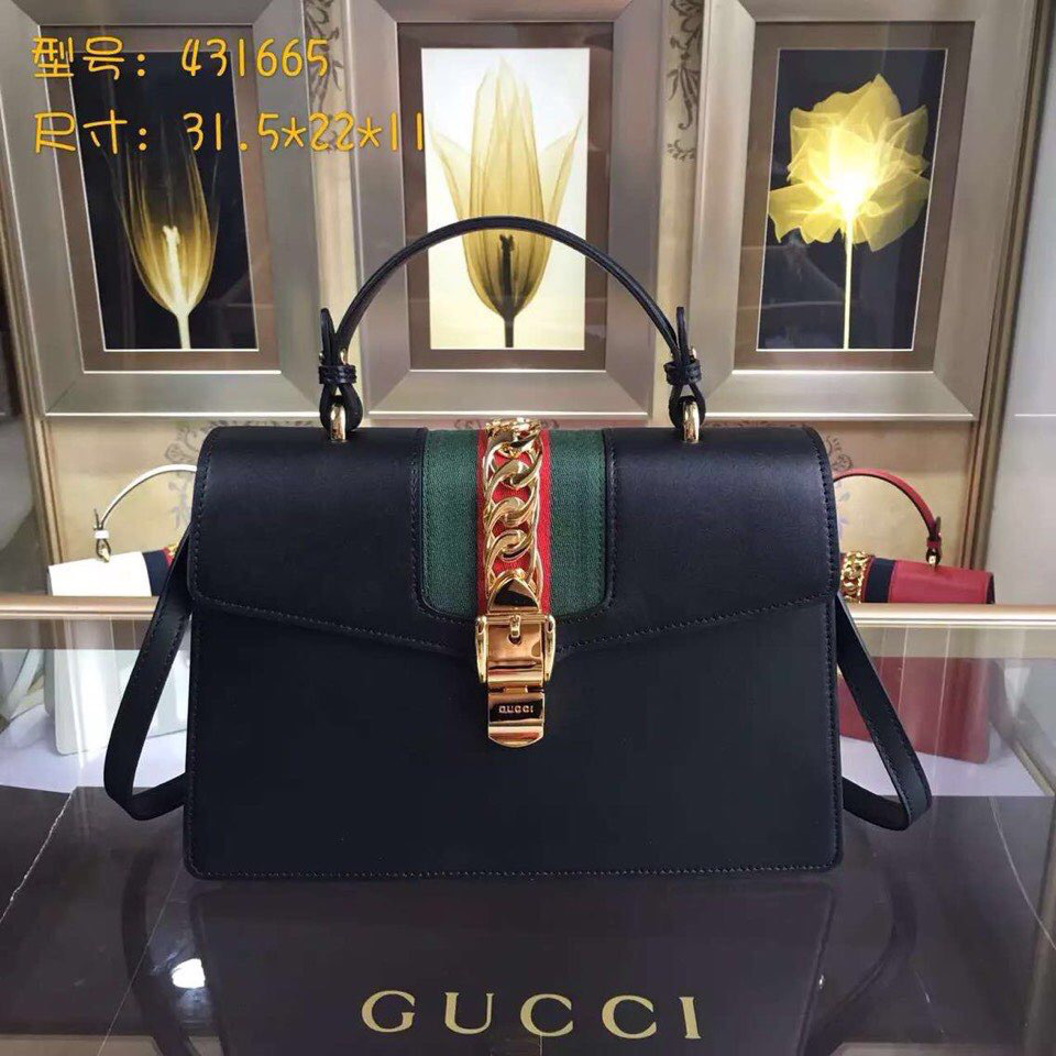 Gvc*1 Sylvie medium top handle bag in Black leather 431665