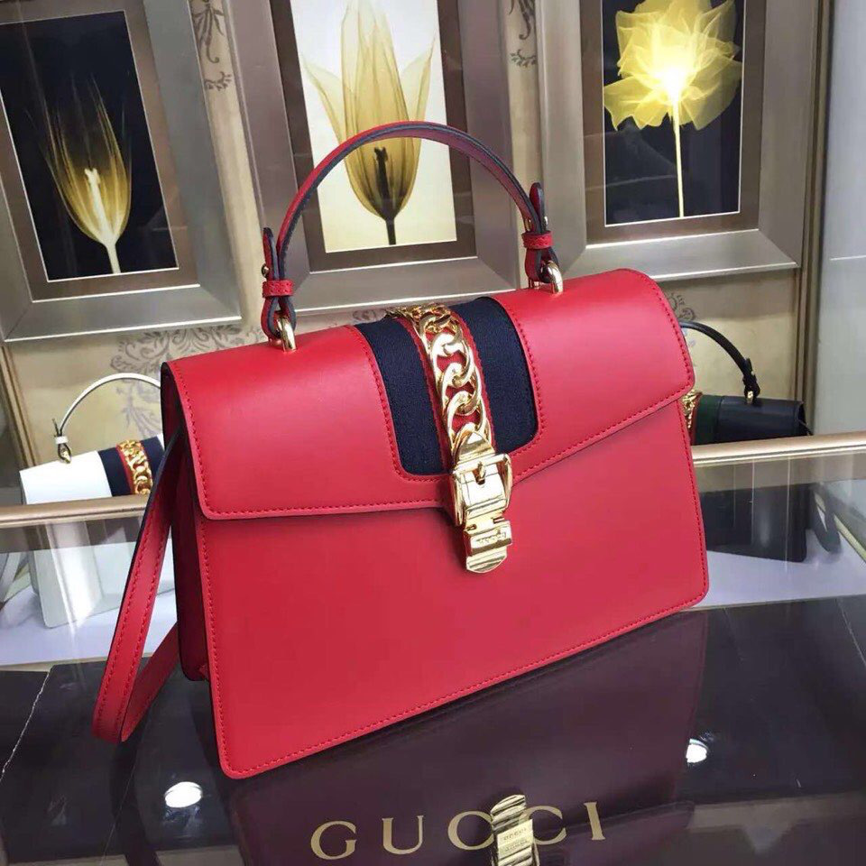 Gvc*1 Sylvie medium top handle bag in Red leather 431665