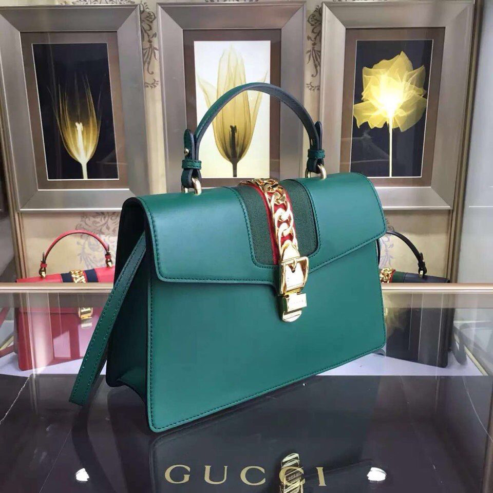 Gvc*1 Sylvie medium top handle bag in Green leather 431665