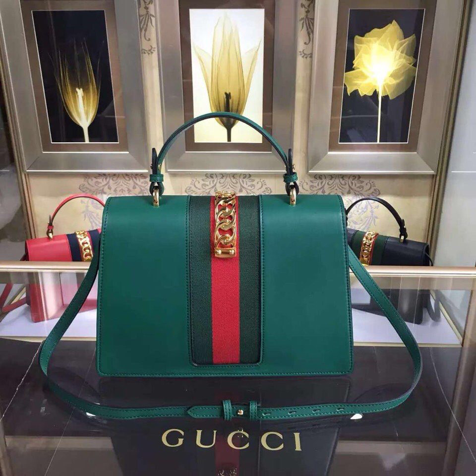 Gvc*1 Sylvie medium top handle bag in Green leather 431665