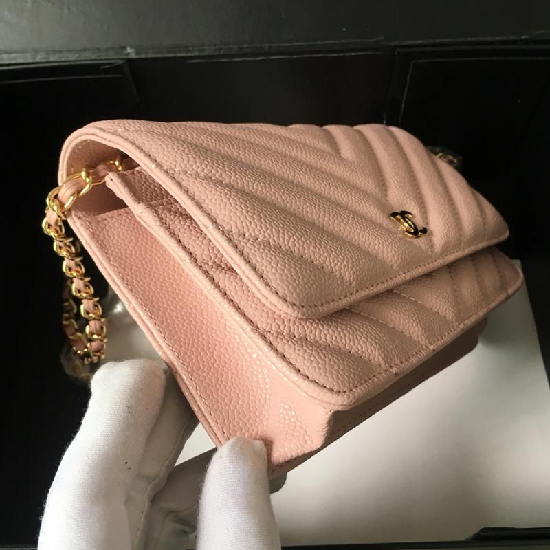 Ch**el Flap Bag Calfskin Leather Pink with Gold Hardware